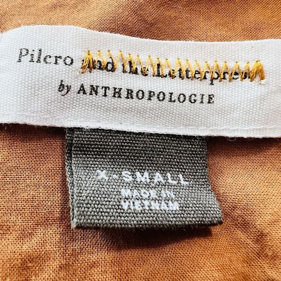Pilcro & the Letterpress by Anthropologie Tavi Textured Brown Peasant Blouse XS - Picture 10 of 12